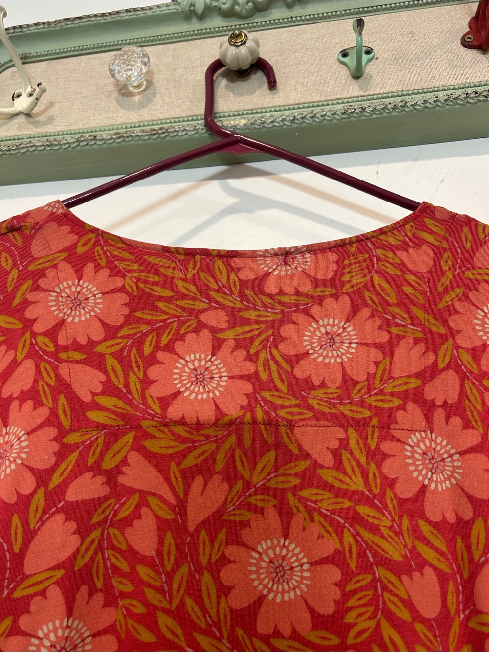 Gudrun Sjödén Women’s XL Rust Retro red Floral Long-Sleeve Shift Dress short - Picture 6 of 7